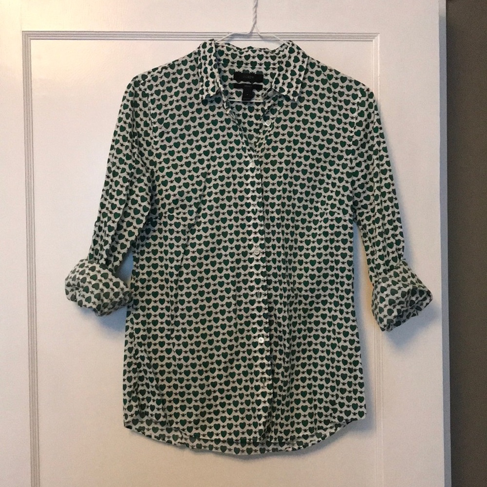 J. Crew Perfect Button-Up with bees and hearts